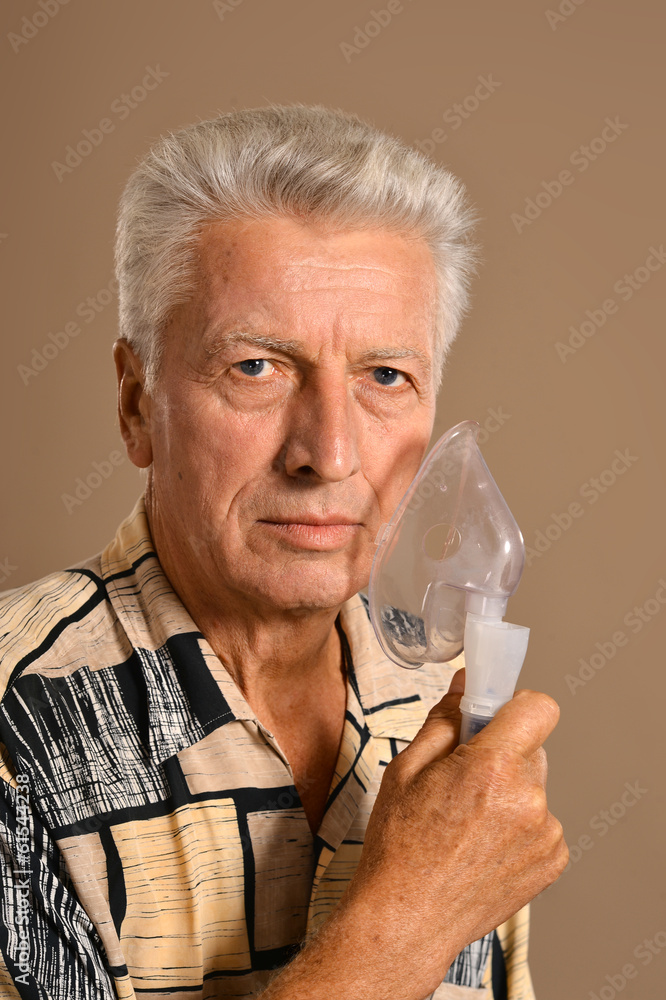 man with flu making inhalation man with flu making inhalation