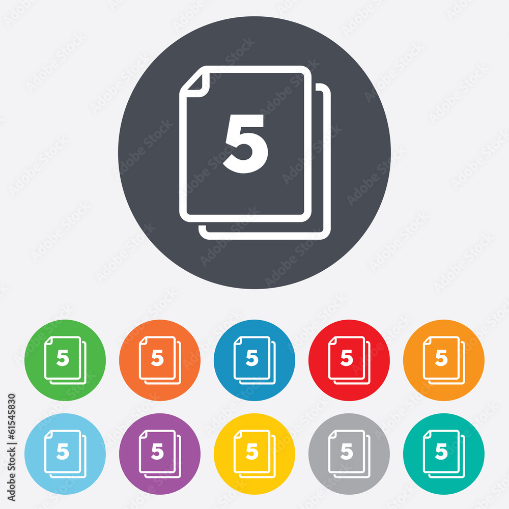 In pack 5 sheets sign icon. 5 papers symbol. In pack 5 sheets sign icon. 5 papers symbol.