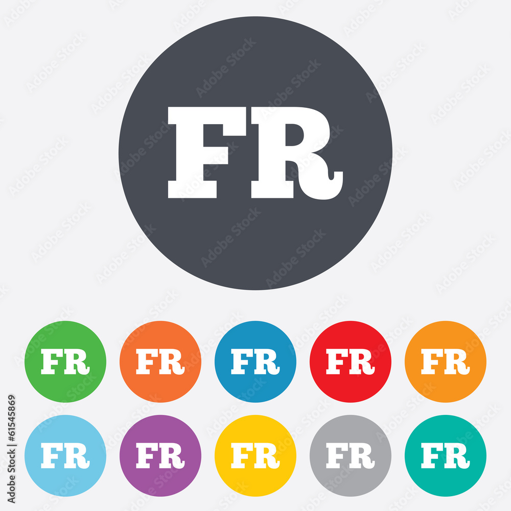 French language sign icon. FR translation. French language sign icon. FR translation.