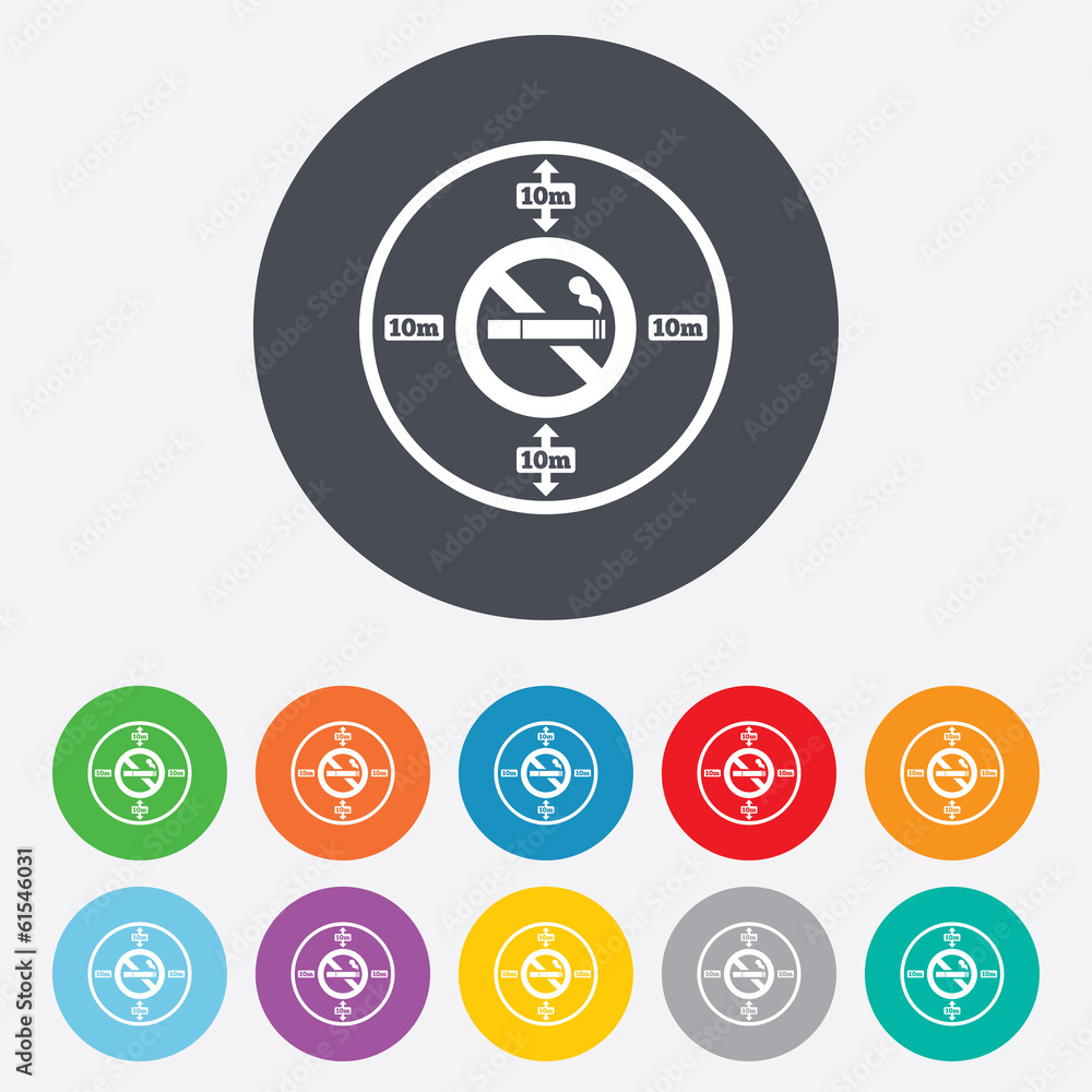 No smoking 10m distance sign icon. Stop smoking No smoking 10m distance sign icon. Stop smoking