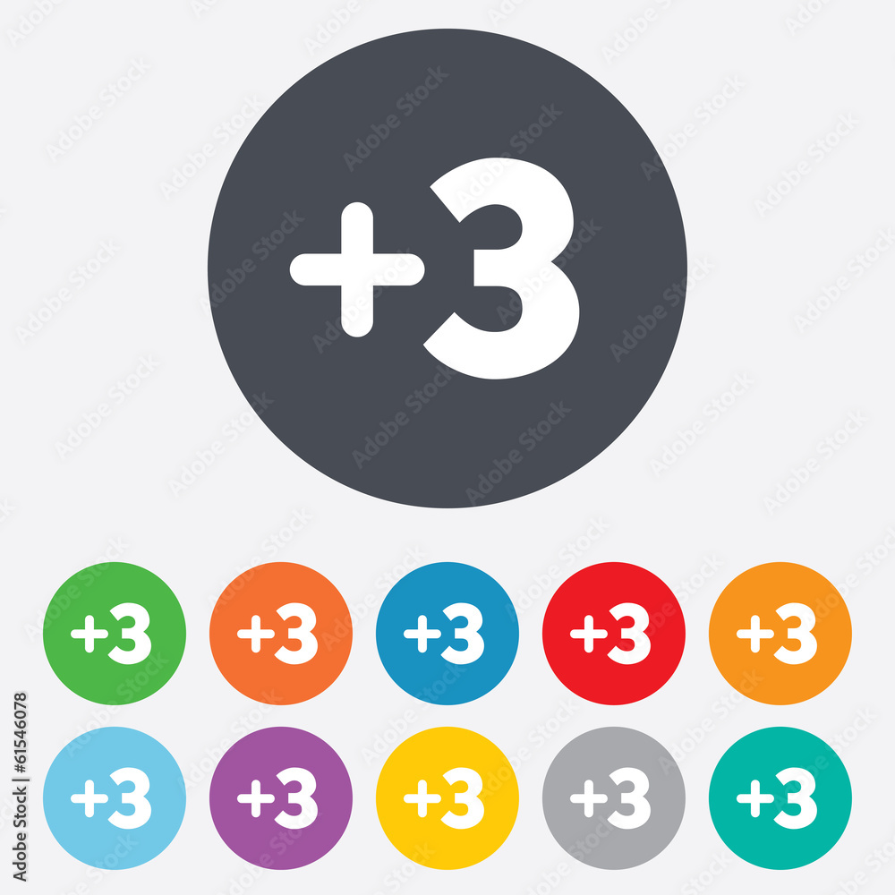 Plus three sign. Add three symbol. Plus three sign. Add three symbol.