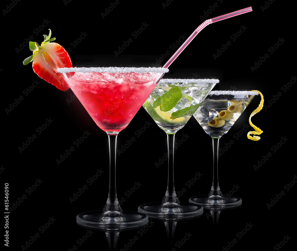 alcohol cocktail set on a black