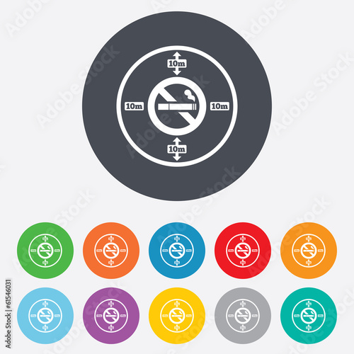 No smoking 10m distance sign icon. Stop smoking