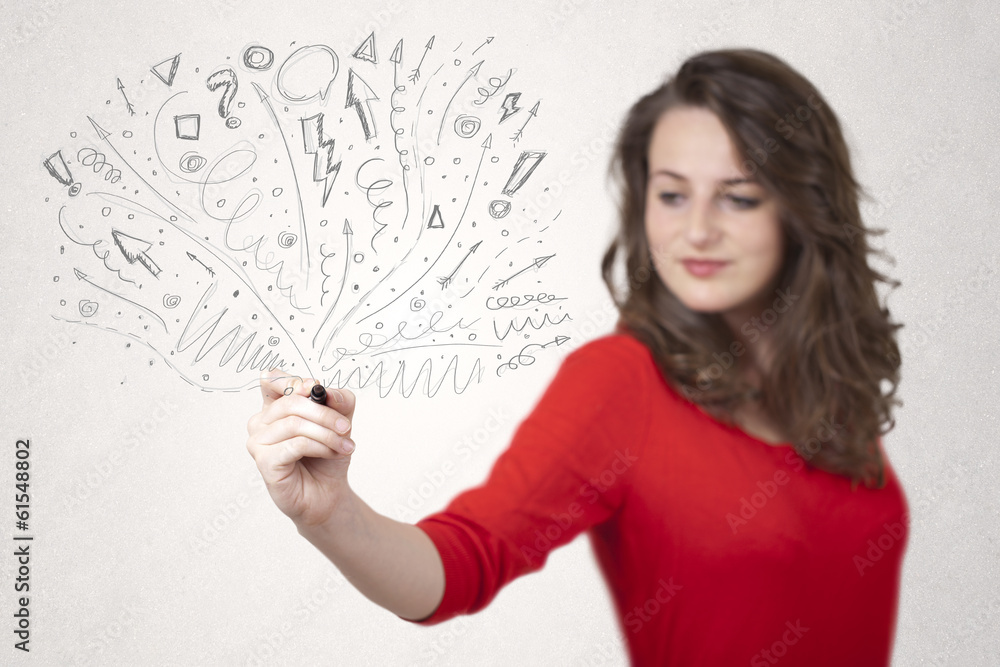 Young girl drawing and skteching abstract lines Young girl drawing and skteching abstract lines