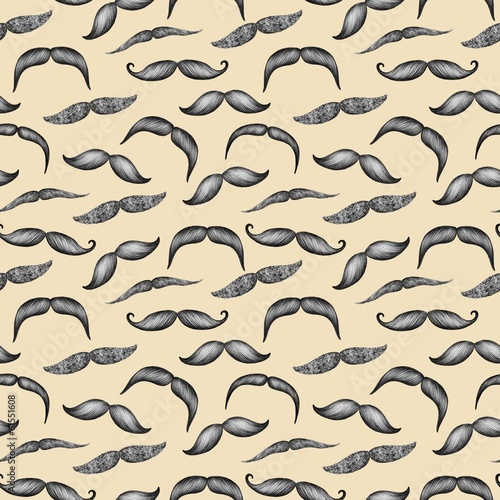 Mustache hand drawn seamless pattern on beige background photo