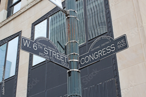 Sign for West 6th Street and Congress Avenue in Austin, Texas
