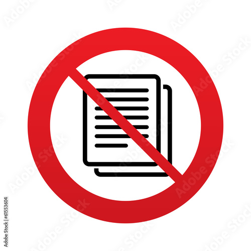 Photography No Copy file sign icon. Duplicate document symbol.