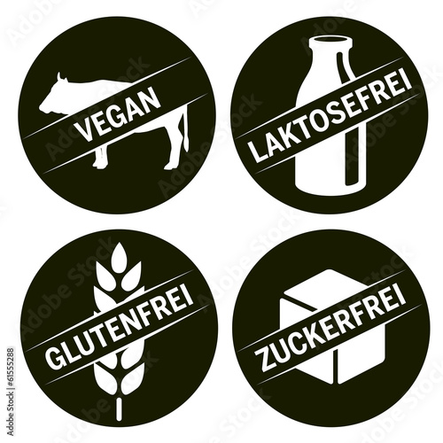 Icons Glutenfrei, zcukerfrei, laktosefrei + vegan b/w