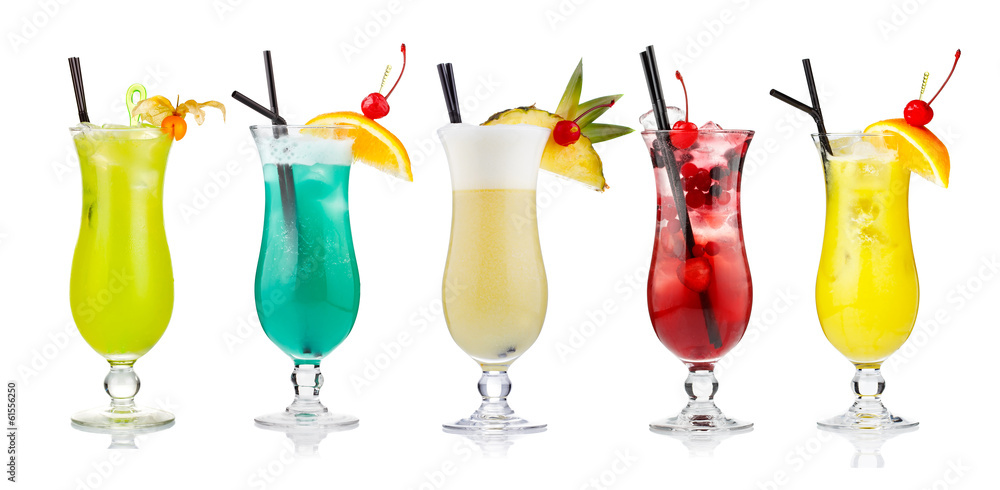 Set of alcoholic cocktails isolated on white