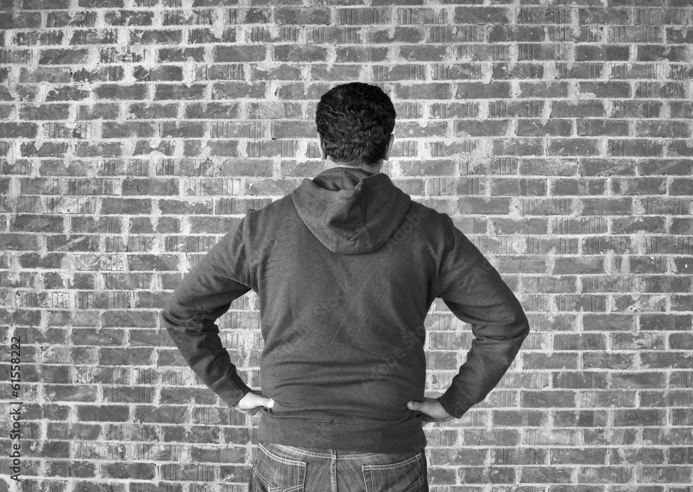 Young man in confused ,black and white Young man in confused ,black and white