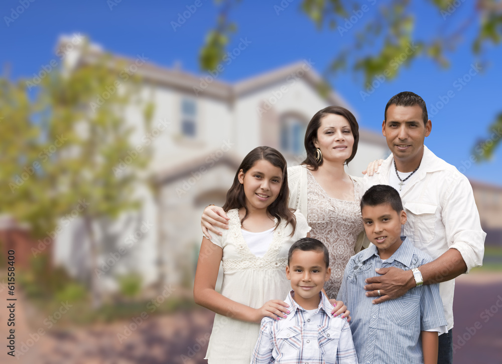 Hispanic Family in Front of Beautiful House Hispanic Family in Front of Beautiful House