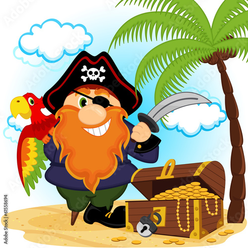 pirate with a parrot -  vector illustration