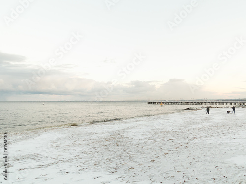 Fototapeta Naklejka Na Ścianę i Meble -  Baltic sea Gdynia, pier in Orlowo Poland. Winter scenery