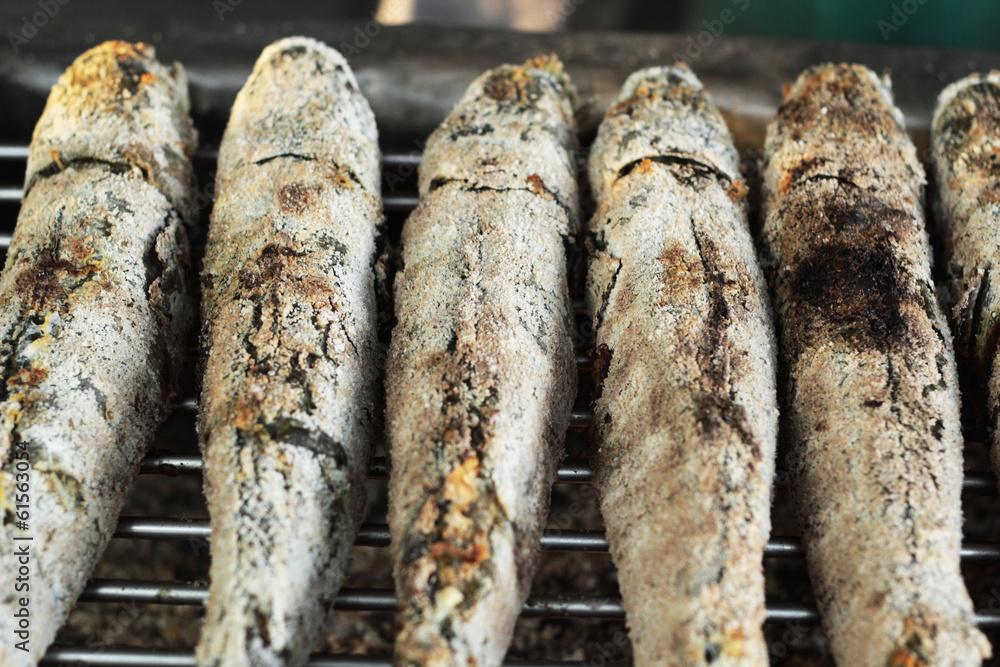 Salt fish - on the stove.