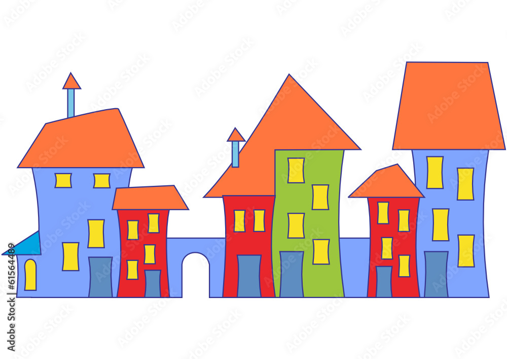 Colorful town house. Colorful town house.