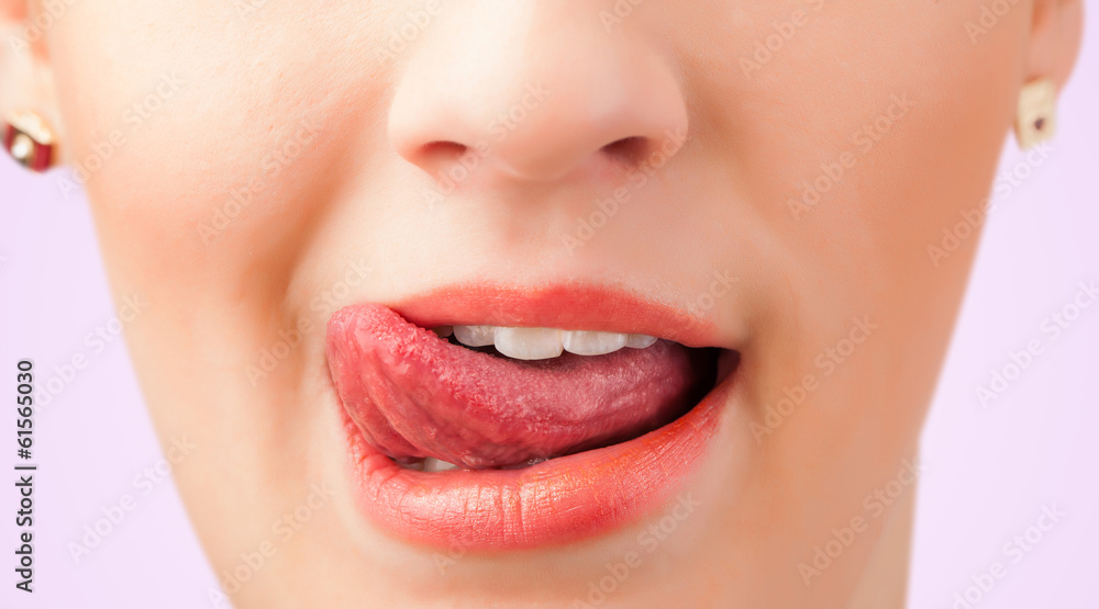 Fototapeta premium Beautiful woman red lips close up