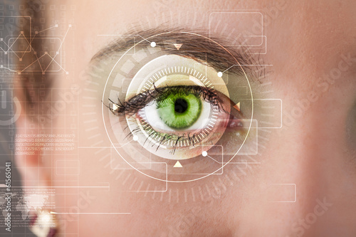 Cyber girl with technolgy eye looking