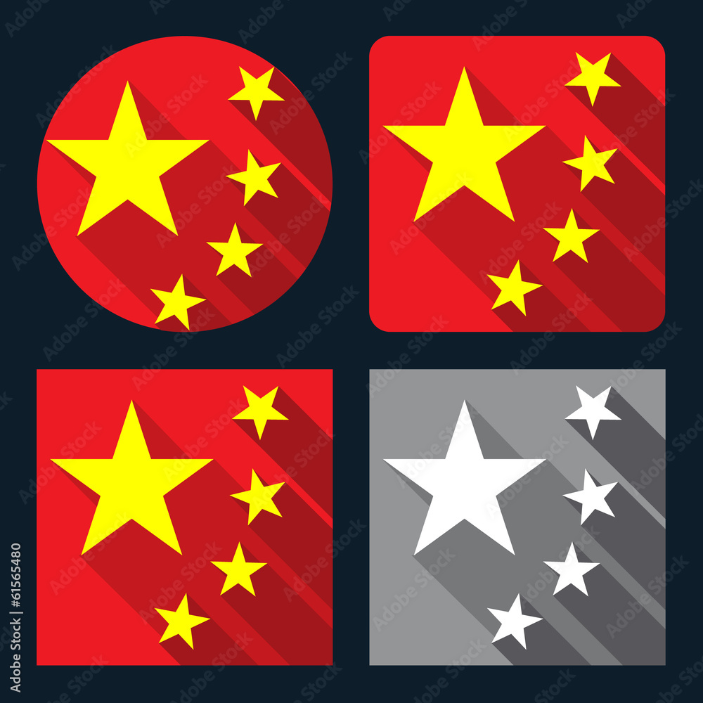 modern Chinese flag icon set with shadow modern Chinese flag icon set with shadow