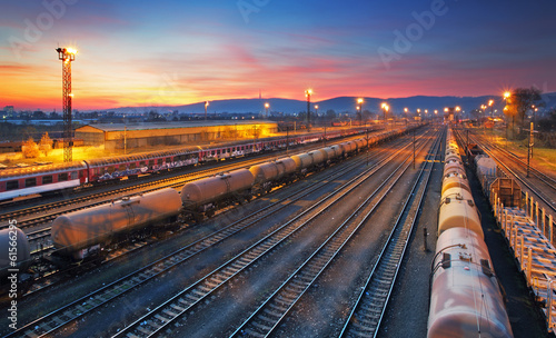 Cargo freight train railroad station photo