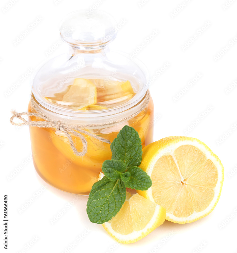 Tasty lemon jam isolated on white Tasty lemon jam isolated on white