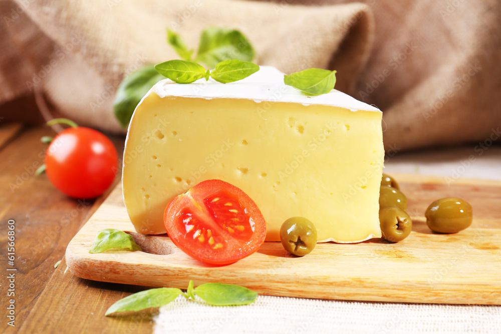 Tasty Camembert cheese with tomatoes, olives and basil, Tasty Camembert cheese with tomatoes, olives and basil,