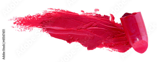 Close up of a smudged lipstick, isolated on white