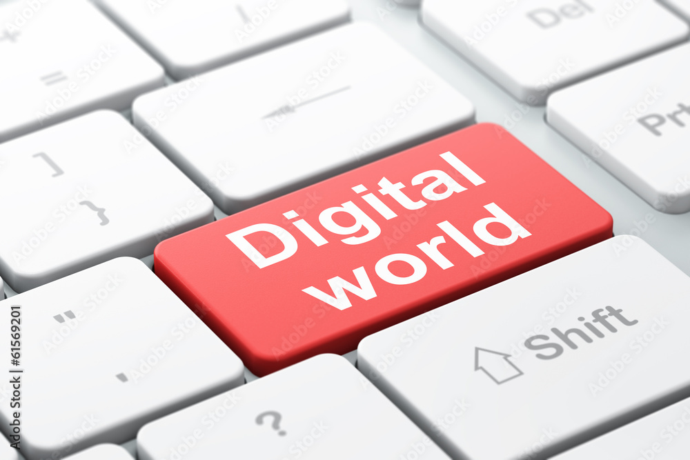 Data concept: Digital World on computer keyboard background Data concept: Digital World on computer keyboard background