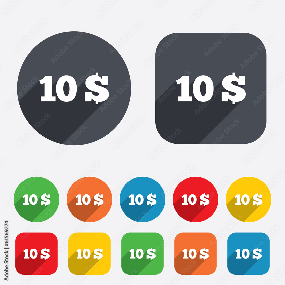 10 Dollars sign icon. USD currency symbol. 10 Dollars sign icon. USD currency symbol.
