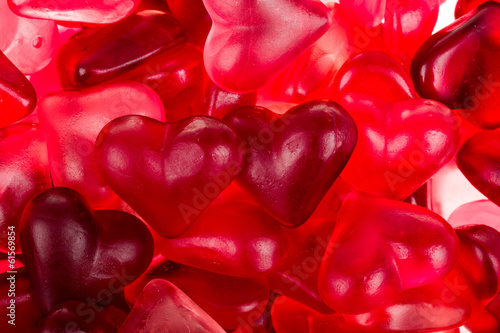 Brightly coloured red gums hearts