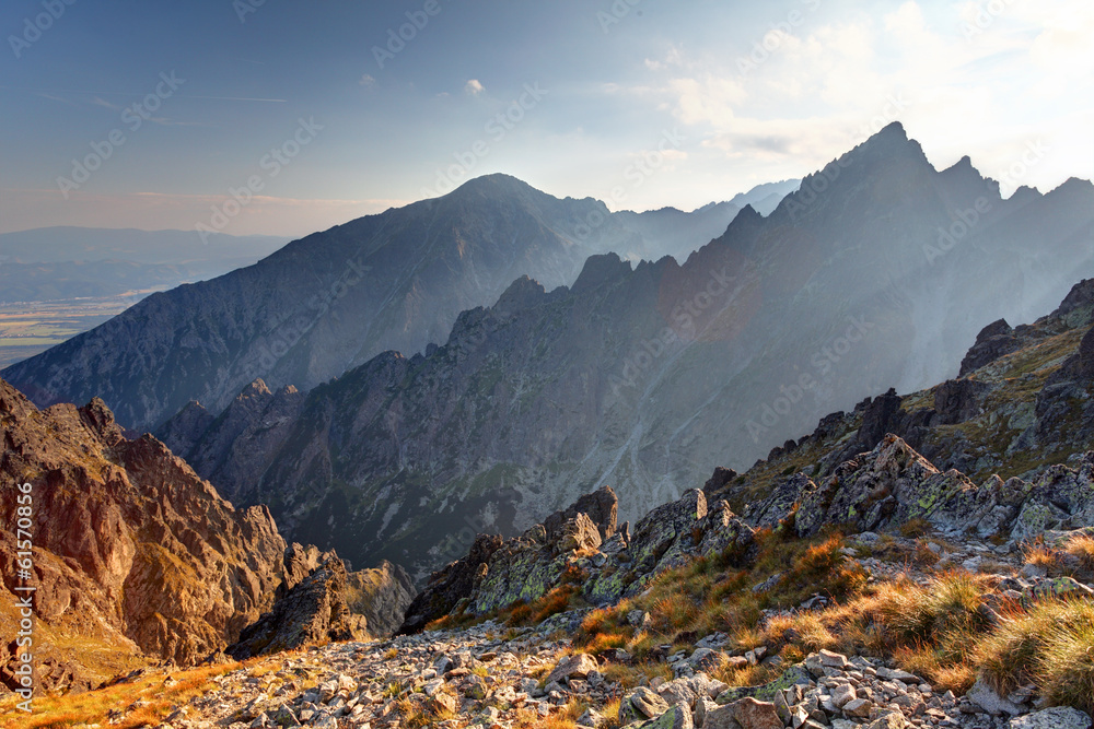 Fototapeta premium Sunset in mountains in High Tatras, Slovakia