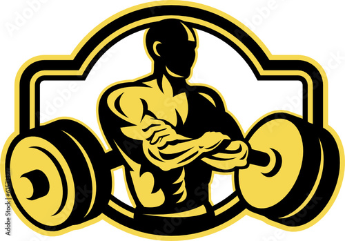Weightlifter Arms Crossed Barbell Retro