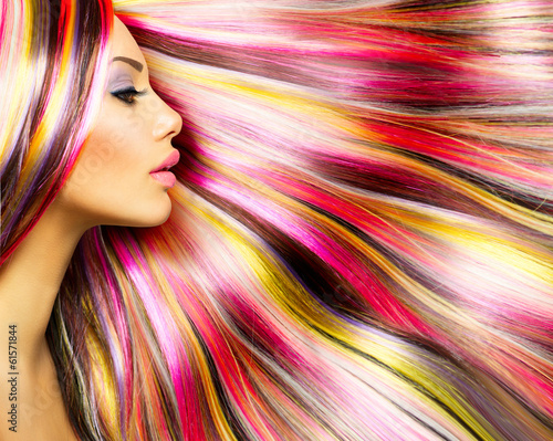 Beauty Fashion Model Girl with Colorful Dyed Hair