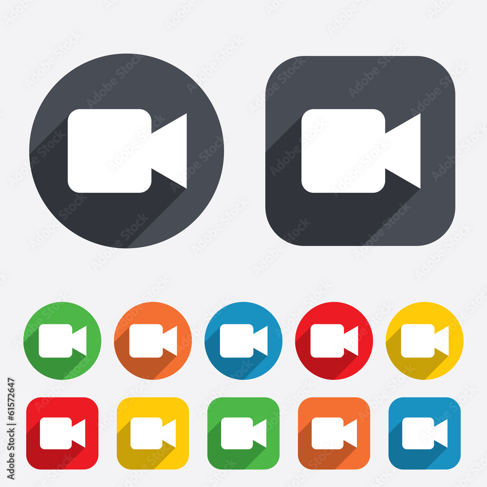 Video camera sign icon. Video content button. Video camera sign icon. Video content button.