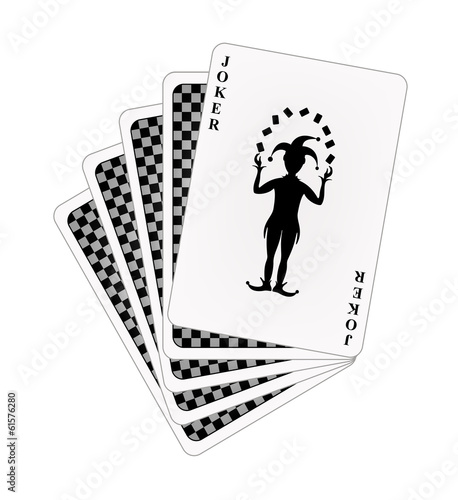 Black back side of playing cards and joker