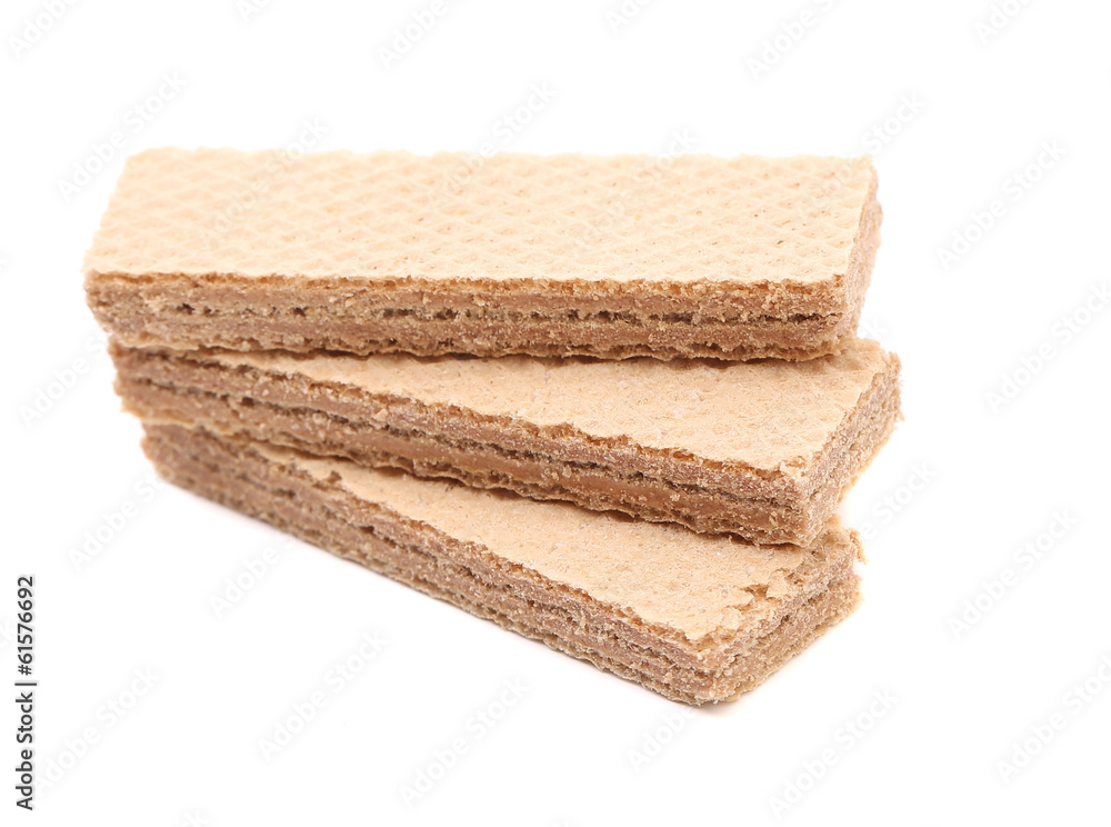 Stack of three chocolate wafers. Stack of three chocolate wafers.