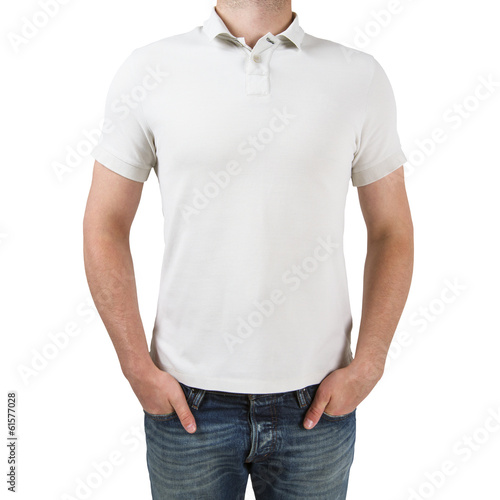 guy in white polo t-shirt