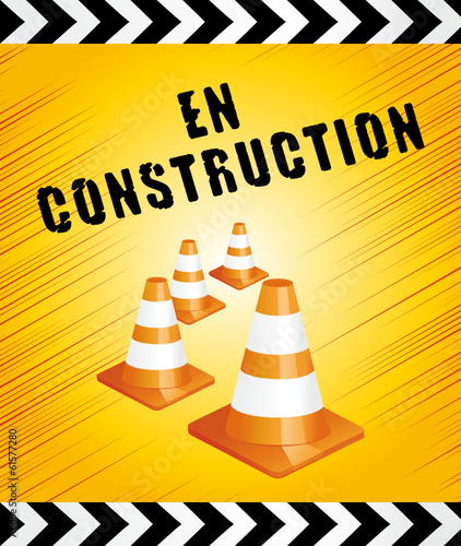 En construction. Fond orangé bannière chantier.