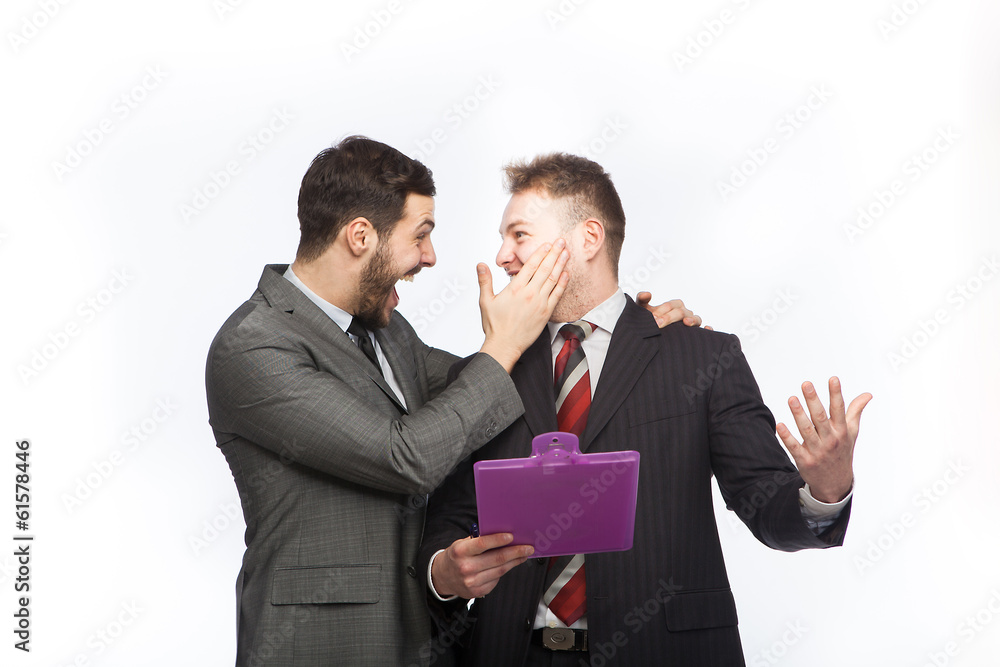 happy businessmen with clipboard happy businessmen with clipboard