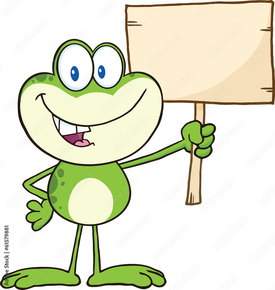 Cute Green Frog Cartoon Character Holding Up A Wood Sign Stock Vector |  Adobe Stock