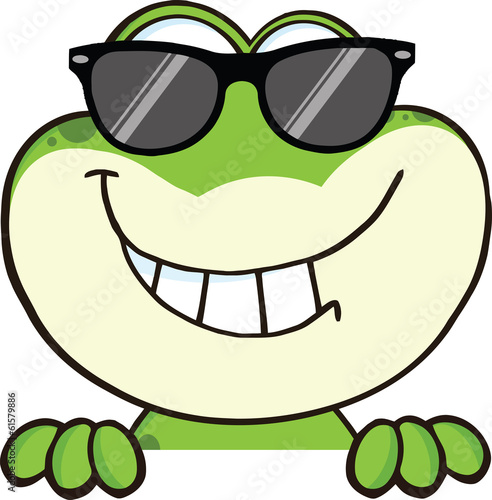 Cute Frog With Sunglasses Cartoon Character Over Blank Sign