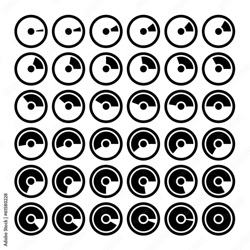 Round graph circular charts with 10 grade step Round graph circular charts with 10 grade step