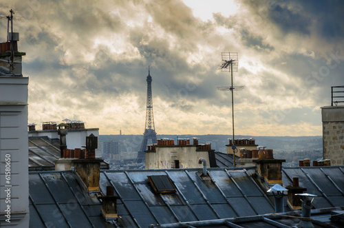Paris. France. Toits de Montmartre. Vue sur Tour Eiffel. #61580650