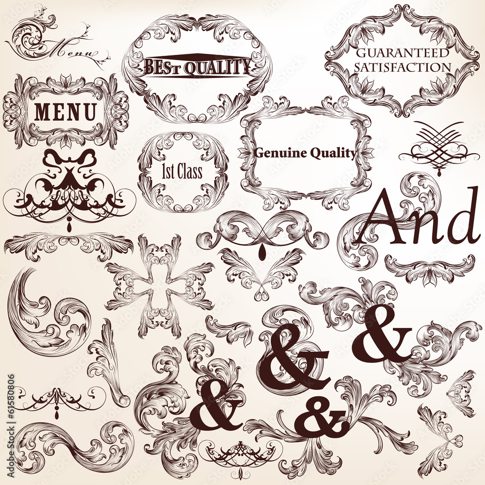 Collection of vector decorative elements in vintage style