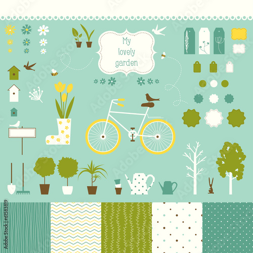 Sweet decorative garden set for scrap-booking art.