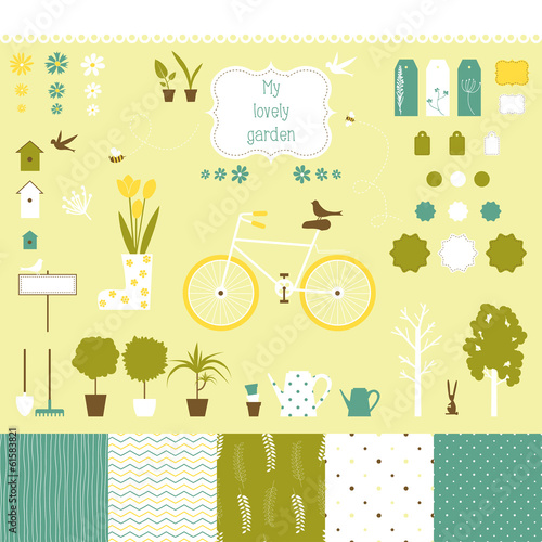 Sweet decorative garden set for scrap-booking art.