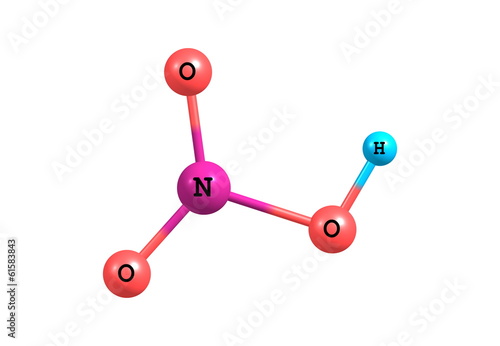 Nitric acid molecular structure on white photo