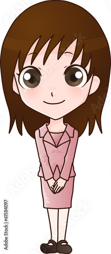 来客を出迎えているスーツの女性のイラスト