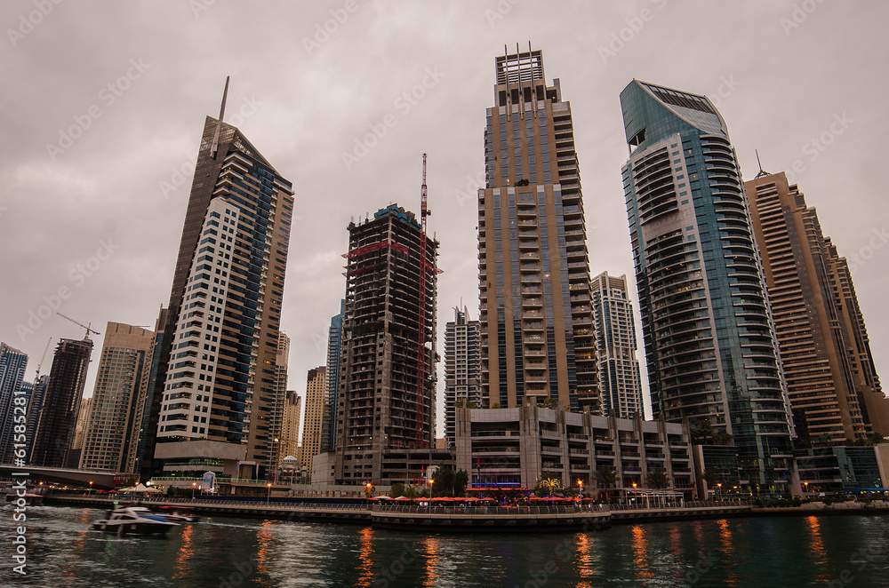 Marina of Dubai (United Arab Emirates) in the sunset