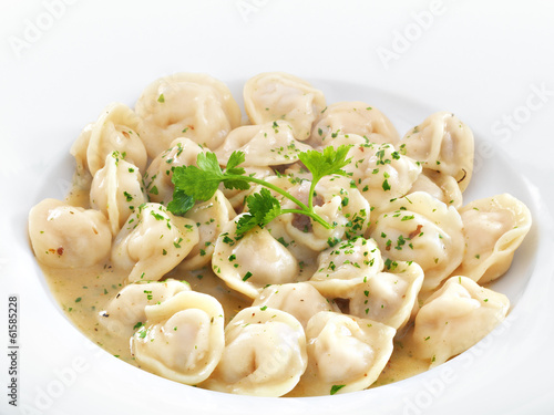Traditional Russian dumplings with meet or cheese served with pa