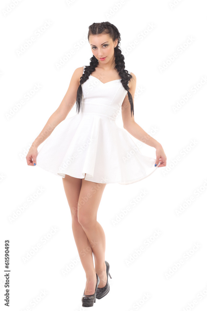 beautiful young brunette in a white dress beautiful young brunette in a white dress